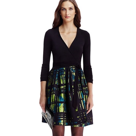 Diane Von Furstenberg Dresses & Skirts - DVF Jewel Jacquard Wrap Dress, black/ blue lagoon